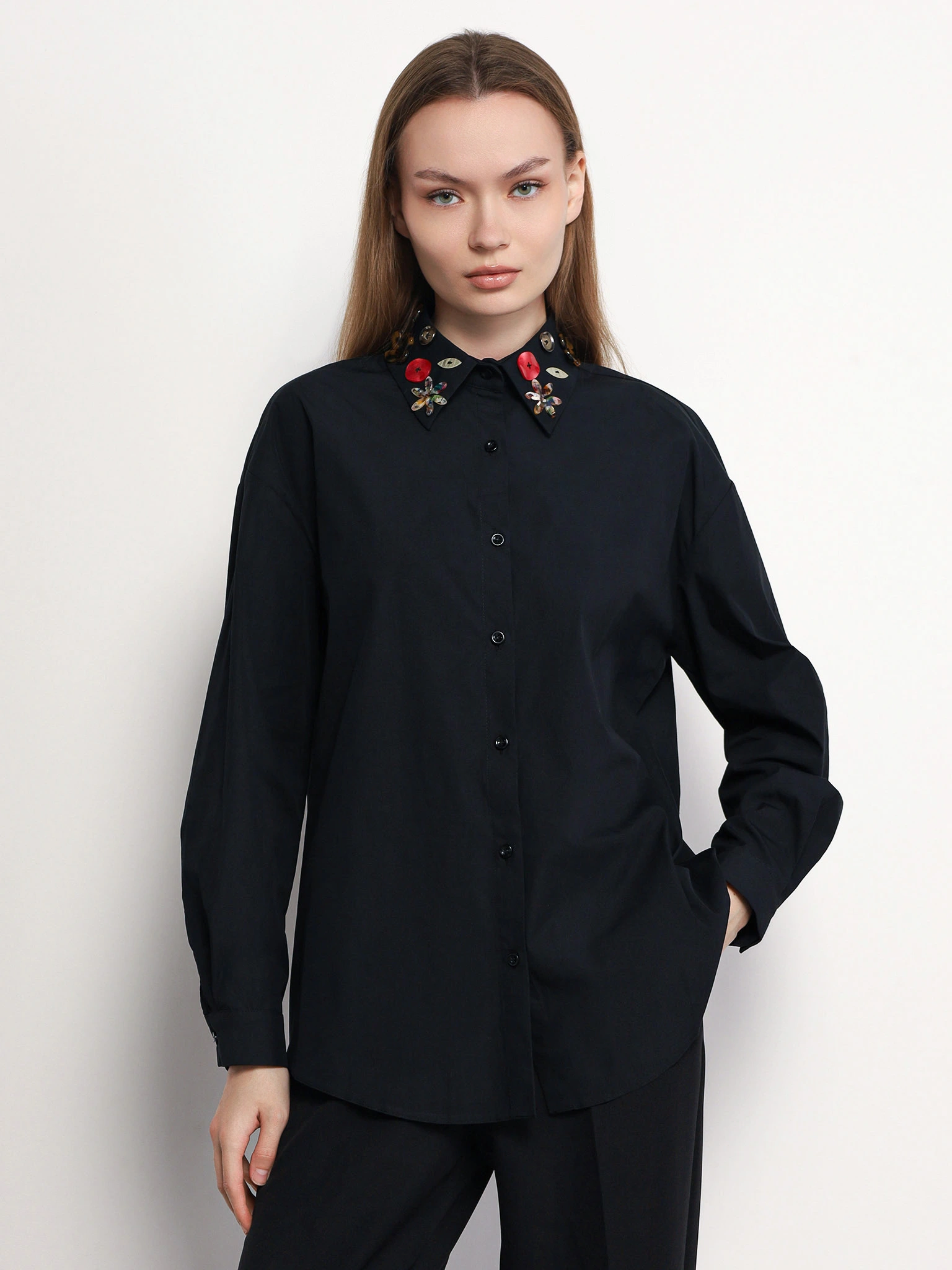 Блуза прямого кроя из смесового хлопка